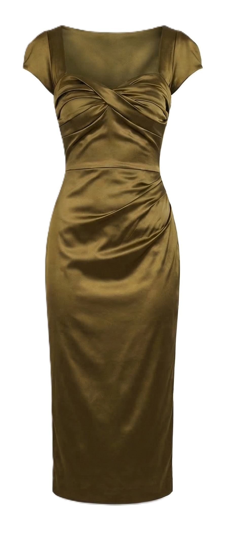 olive green satin midi dress Simplicity of Love Olive Green Satin A-Line Midi Dress