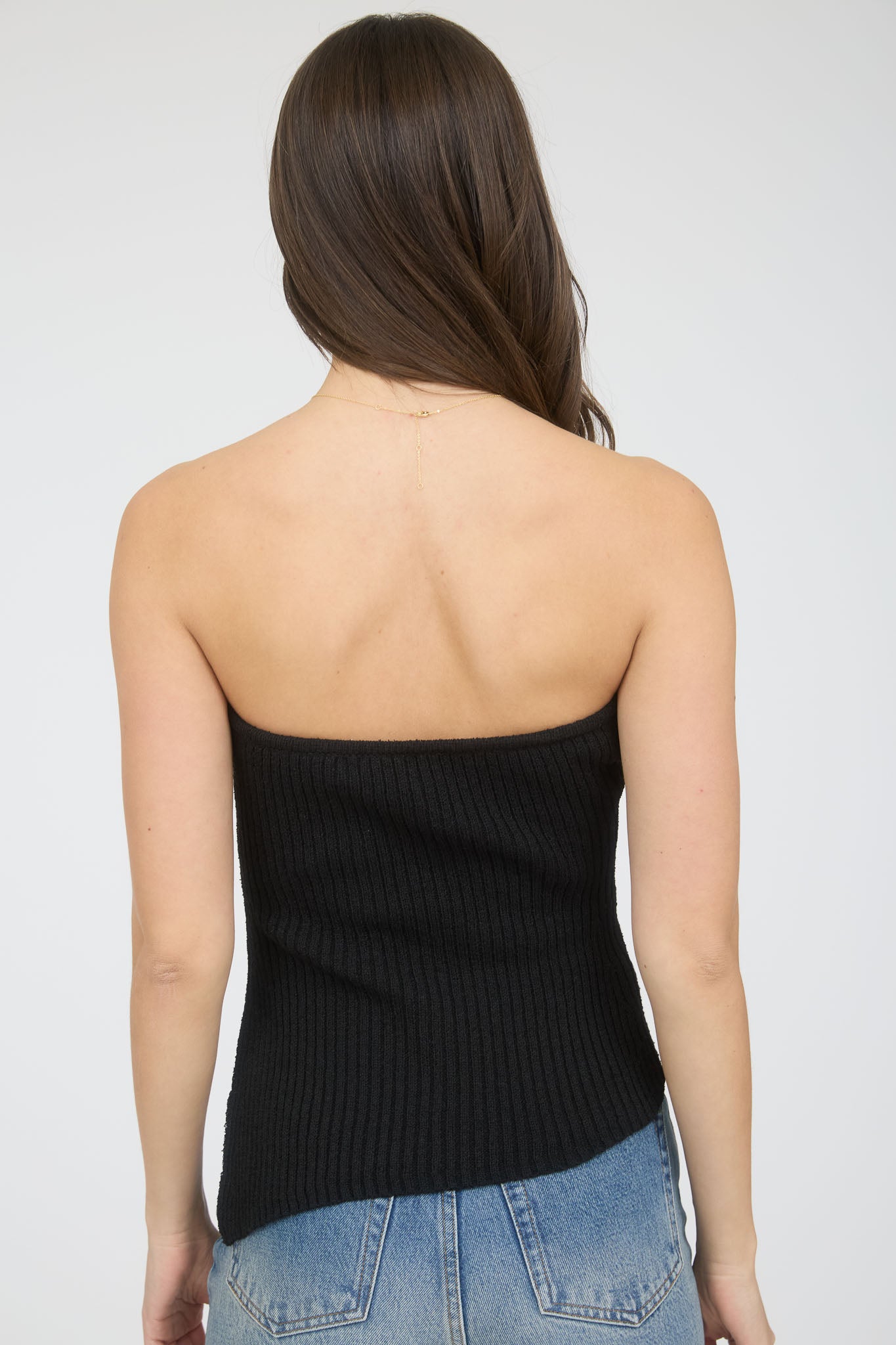 STRAPLESS ASYMMETRICAL HEM SWEATER KNIT TOP