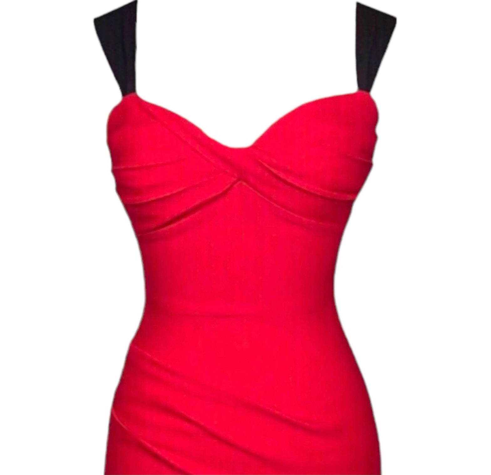 Very Demure Red Gigi Midi Dress by Just Add Heels.  This Red Dress with Black Straps is ready to wear anywhere and is Made in Los Angeles.  Go from day into night in comfort and style.  www.justaddheels.