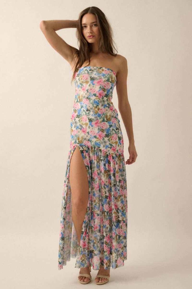 Strapless Floral Maxi Dress