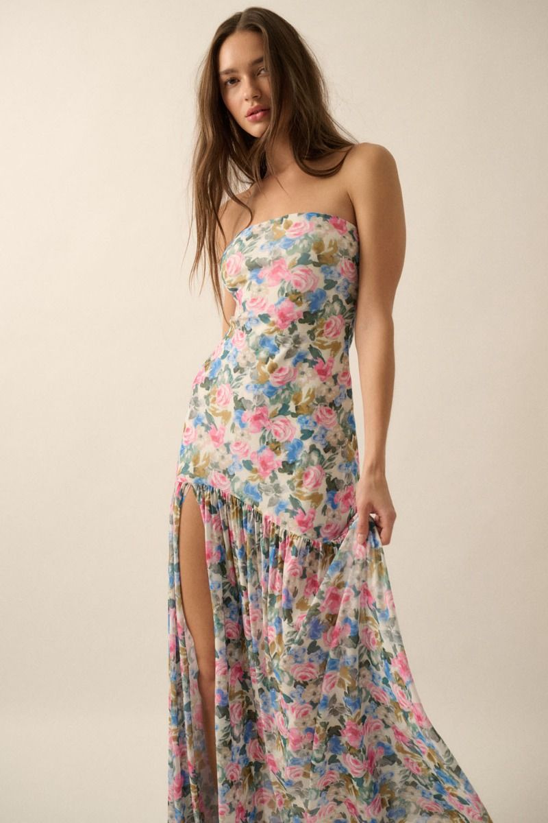 Strapless Floral Maxi Dress