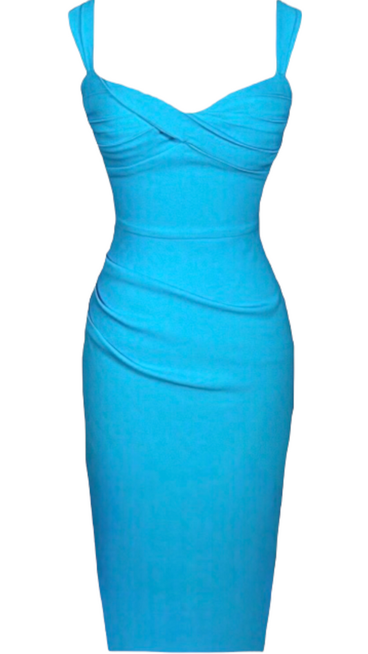 Turquoise Resort Wear Midi Dress by Just Add Heels. Very Demure Turquoise Dress. Our Mykonos Dress is ready to wear anywhere and Made in Los Angeles.  www.justaddheels.com